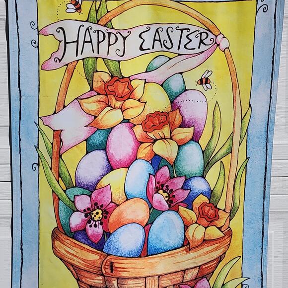 HOPPY HAPPY EASTER Bunny Egg Basket Double Sided Cloth Garden Flag Diane Knott - Picture 6 of 7